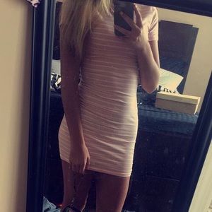 Pink and white striped body on dress